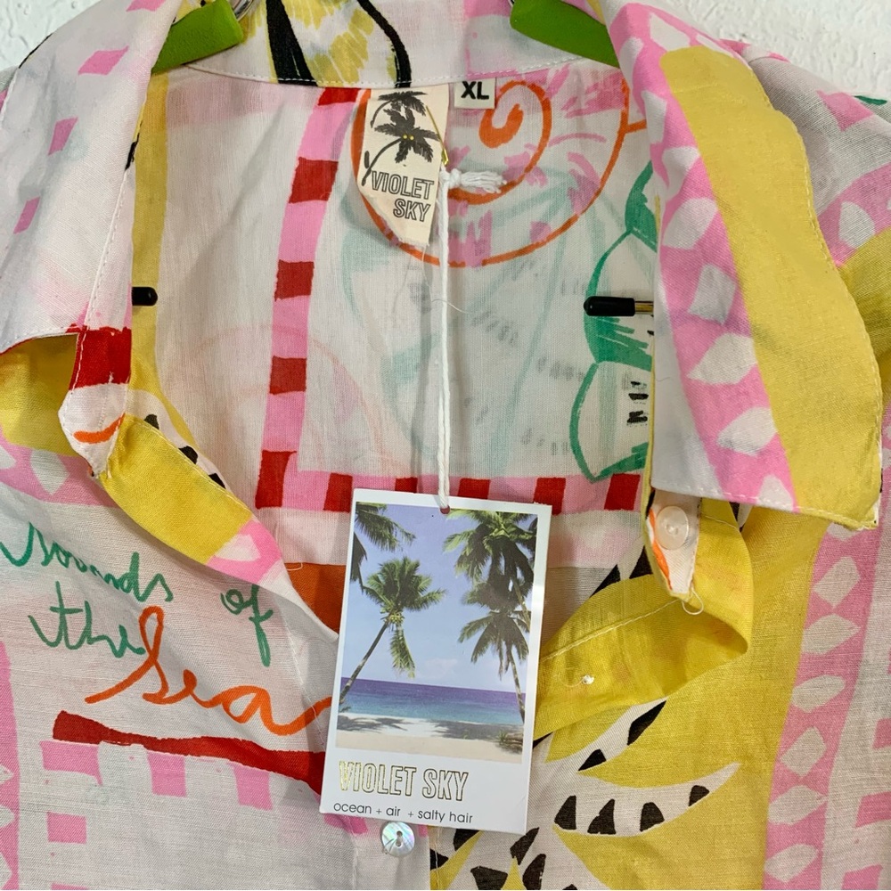 VIOLET SKY  Vibrant Graphic 2 Piece Beach Cover Up Lounge Set Sz XL - Picture 8 of 12
